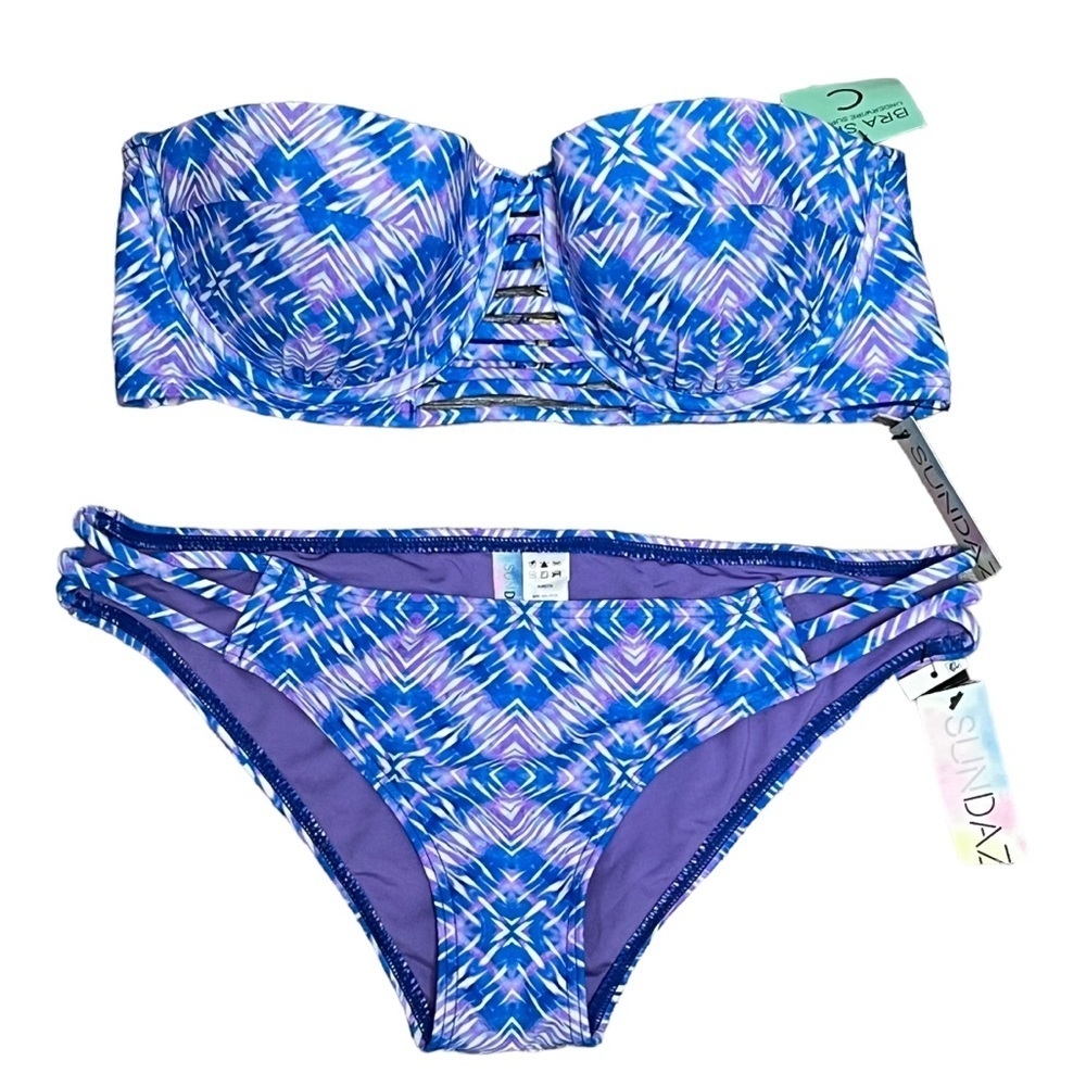 NWT 36C Sundazed Bikini SET Abigail Bikini Bra Sized Top Straps + Large Bottoms